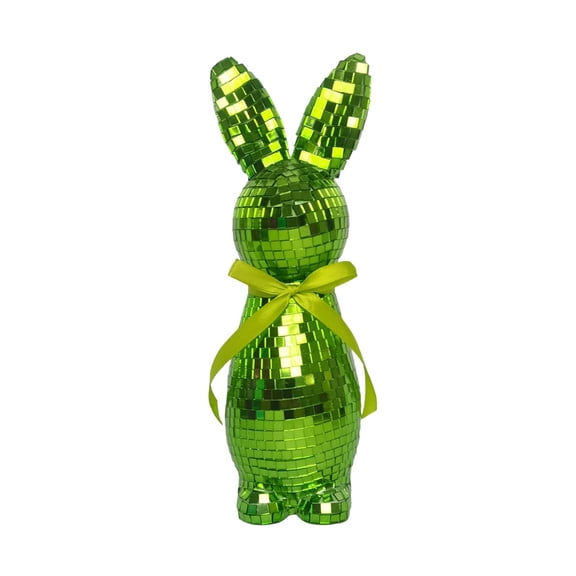 Easter Bunny Ornament Disco Mirror Figurine, 9.5" Glitter Mosaic Tile Rabbit Statue Spring Decor for Tabletop, Shelves, Holiday Party Easter Decoration