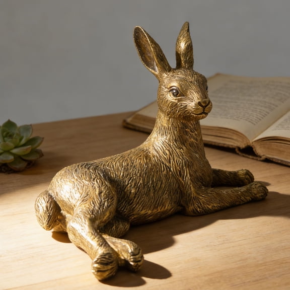 Easter Bunny Ornament Vintage Rabbit Figurine, High-Precision Resin Antique Finish Statue, Elegant Home Decor for Spring Shelf Tabletop Decoration