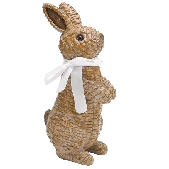 Easter Bunny Ornaments, 7.8"Woven Willow Rabbit Figurines Crafted with Resin for Living Room Patio Desktop,Easter Bunny Figurines Rattan Effect Resin Easter Rabbit Statues Farmhouse Spring Home Decor