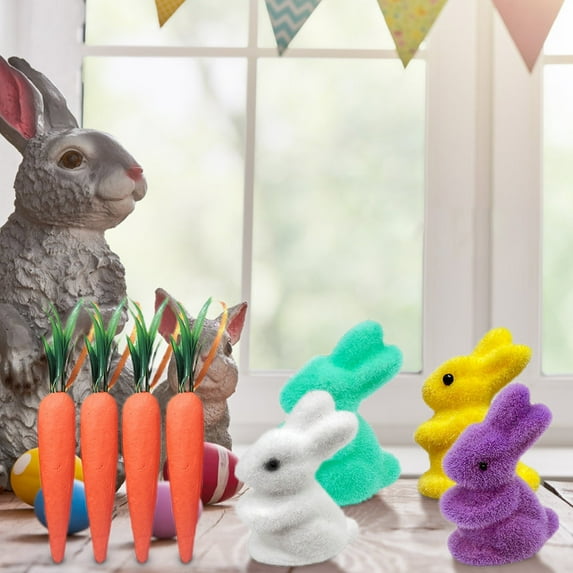 Easter Bunny Ornaments and Carrot Hanging Ornaments,Colorful Foam Easter Hanging Rabbit Ornaments,Foam Glitter Artificial Carrots Easter Tree Decorations Home Party Diy Crafts,10pc Easter Decoration