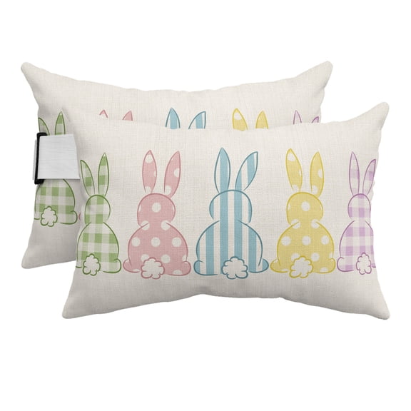 Easter Bunny Outdoor Pillows for Chaise Lounge Chair Beach Headrest Pillow Set of 2 Waterproof Lumbar Pillows with Insert&Strap Farmhouse Rabbit Butt Polka Dot Spring Pillow for Patio Pool 12"x20"