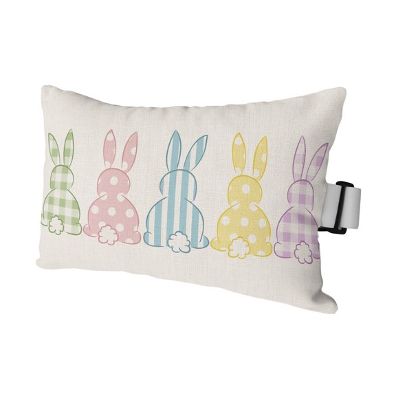 Easter Bunny Outdoor Pillows for Chaise Lounge Chair Waterproof Lumbar Pillows with Insert&Adjustable Strap Beach Headrest Pillow Farmhouse Rabbit Butt Polka Dot Spring Pillow for Patio Pool 11"x16"