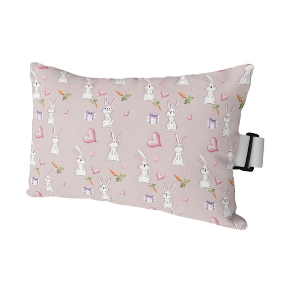 Easter Bunny Outdoor Pillows for Chaise Lounge Chair Waterproof Lumbar Pillows with Insert&Strap Beach Headrest Pillow Spring Carrots Cute Rabbit Pink Love Heart Gifts Pillow for Patio Pool 11"x16"