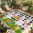 thumbnail image 1 of Easter Bunny Outdoor Rug for Patio/Deck/Porch, Non-Slip Large Area Rug 3 x 5 Ft, Spring Easter Eggs Floral White Black Plaid Indoor Outdoor Rugs Washable Area Rugs, Camping Rug Carpet Runner, 1 of 8