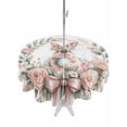 thumbnail image 1 of Easter Bunny Outdoor Tablecloth - 60 Inch Round Dining Table Cover, Cute Rabbit Rose Floral Pastoral Leaves Plants Waterproof Outdoor Table Cloth with Umbrella Hole & Zipper for Picnic/Patio/Party, 1 of 7