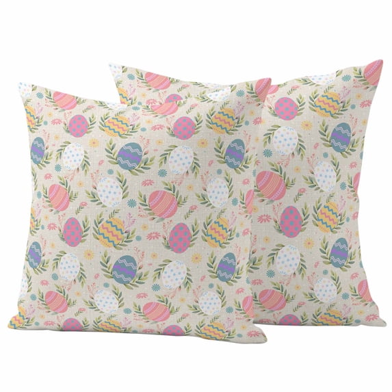 Easter Bunny Outdoor Waterproof Pillow Covers, Colorful Eggs Spring Leaves Daisy Flowers Decorative Square Throw Pillowcase Sofa Cushion Sham for Patio/Couch/Chair, 26"x26" 2 Pack