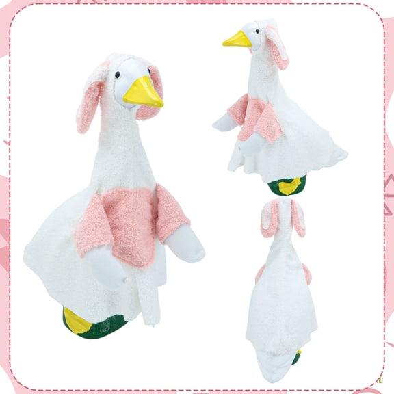Easter Bunny Outfit For Goose Statue Funny Outdoor Porch Geese Decor For Festive Easter Atmosphere(White-65cm)