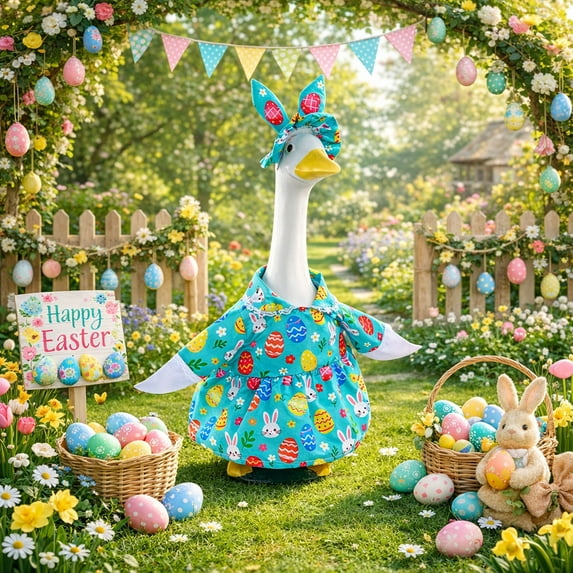 Easter Bunny Outfit Set for 23in Porch Goose - Cute Hat Dress Statue Holiday Costume for Patio, Garden, Yard, Easter Decoration, Spring Ambiance, Outdoor Decor and Home Exterior Accent, C