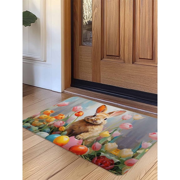 Easter Bunny Painted, Abstract Eggs Tulip Door Mat&nbsp;Indoor Outdoor Entrance, Non Slip Rug for Kitchen Bathroom Entryway Rug, Washable Doormat Floor Mat for Office Home Decor 24x36 Inch
