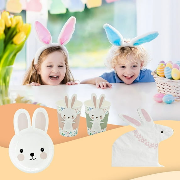Easter Bunny Paper Disposable Tableware Set - 8PCS Plates, Cups With Cups Sleeve, 20 paper napkins, Theme Easter Party Supplies