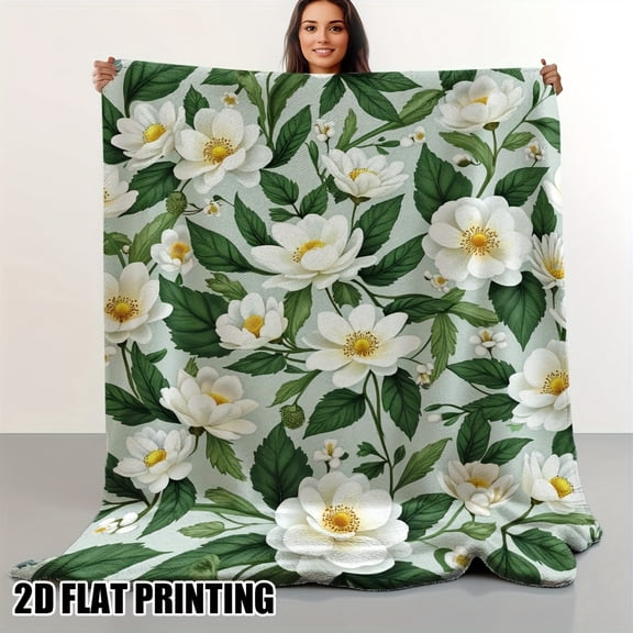Easter Bunny Parade Flannel Blanket Soft Cozy Digital Print with White Floral Design Light Green Perfect for Sofa Office Travel Ideal Home Decor Decorative Throw Soft Camping Blankets