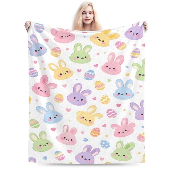 Easter Bunny Pattern Blanket Gift Throw Blanket Cozy Soft Cute Pastel Rabbit Egg Holiday Home Decor Gift for Kids Family 50x40