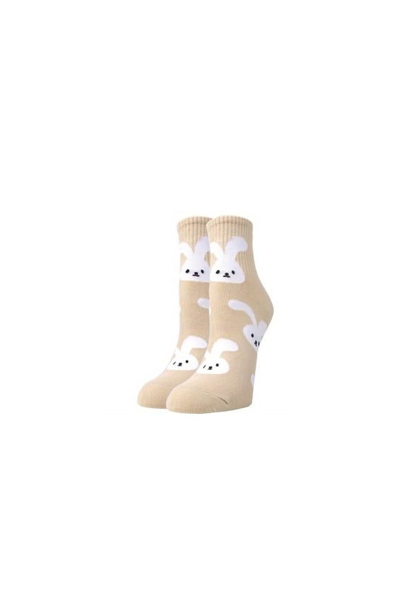 Easter Bunny Pattern Crew Socks for Women Men, Cute Cartoon Rabbit Cotton Blend Mid Calf Socks, Soft Breathable Comfortable Couple Casual Socks for Spring Daily Wear Holiday Gift Yellow