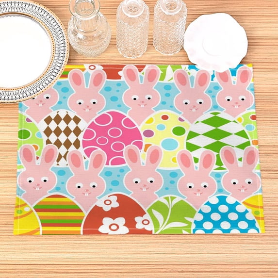Easter Bunny Pattern Placemat Cotton Linen Fabric Table Mats Family Dinner Tableware Kitchen Table Mat