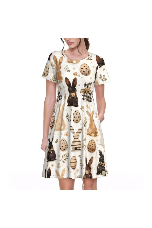 Easter Bunny Pattern Women's Dresses Short Sleeve Nightdresses for Summer