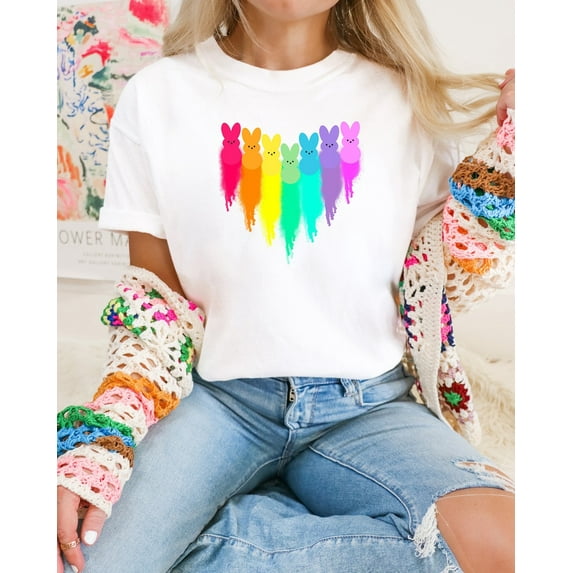 Easter Bunny Peeps Sweatshirt, Cute Faux Sequins Easter Shirt for Kids, Easter Family Tee, Peeps Graphic T-Shirt