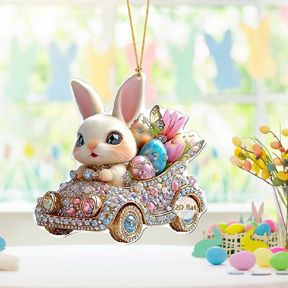 Easter Bunny Pendant 2D Planar Acrylic Bohemian Decor - Delicate Pattern Acrylic Decor Piece, Bohemian Style Ornament for Easter, Easter Stuff, Home, Office & Party Display, Lightweight Durable, 1pc