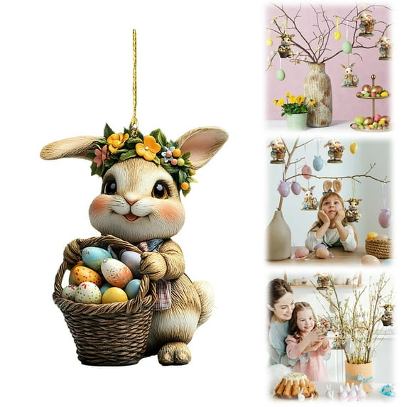 An Easter Bunny Pendant Clearance! Easter Bunny Acrylic 2D Hanging Ornament Cute Car Rearview Decoration & Backpack Charm Spring Holiday Accessory Hangs