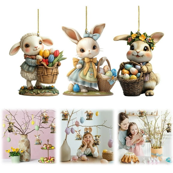 An Easter Bunny Pendant Clearance! Easter Bunny Acrylic 2D Hanging Ornament Cute Car Rearview Decoration & Backpack Charm Spring Holiday Accessory Hangs