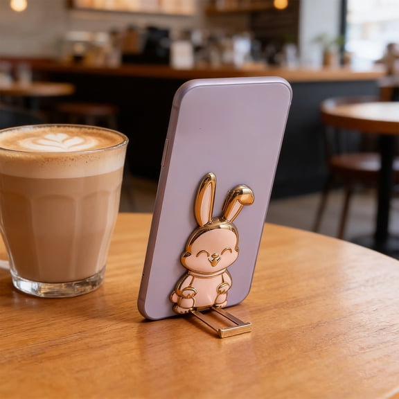 Easter Bunny Phone Stand Foldable Back Stick Holder Cute Holiday Gadget Hands Free Viewing Portable Pocket Size for Video Calls Streaming Desk Travel Easter Gift Universal Smartphone Compatibility