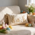 thumbnail image 1 of Easter Bunny Pillow Cover 18x18 Inch – Beige Polyester Cushion Cover with Embroidered Rabbits for Sofa, Bed, Table, Living Room & Holiday Decoration, 1 of 5
