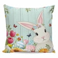 thumbnail image 1 of Easter Bunny Pillow Covers 16x16 Inch Decorative Throw Pillow Cover, Farmhouse Watercolor Eggs Tulip Wooden Grain Sofa Pillowcases Accent Cushion Case Home Decor Bedroom Living Room, 1 of 6