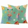 thumbnail image 1 of Easter Bunny Pillow Covers 2 Pack Hand Painted Cute Rabbit Colorful Easter Eggs Floral Green Pillowcase Waterproof Outdoor Throw Pillow Cover for Patio Garden Square Cushion 18”x18”, 1 of 9