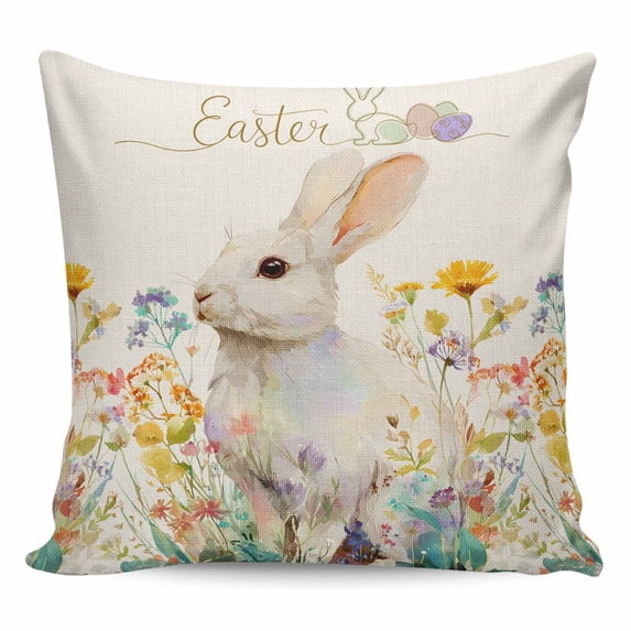 Easter Bunny Pillow Covers 26x26 Inch Decorative Throw Pillow Cover, Rabbit Spring Flowers Leaves Vintage Rustic Plants Sofa Pillowcases Accent Cushion Case Home Decor Bedroom Living Room