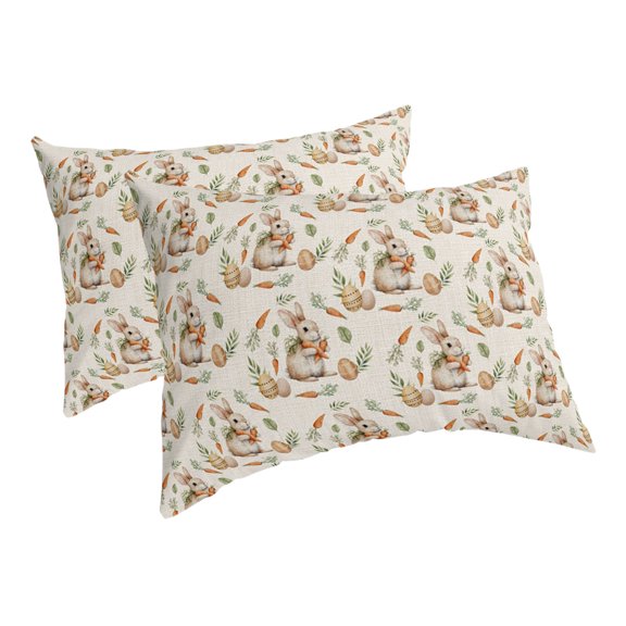 Easter Bunny Pillow Covers Decorative Pillow Cases King Size Set of 2, Spring Easter Eggs Botanical Linen Throw Pillow Covers Envelope Closure Lumbar Couch Bed Pillows 20x36 Inch
