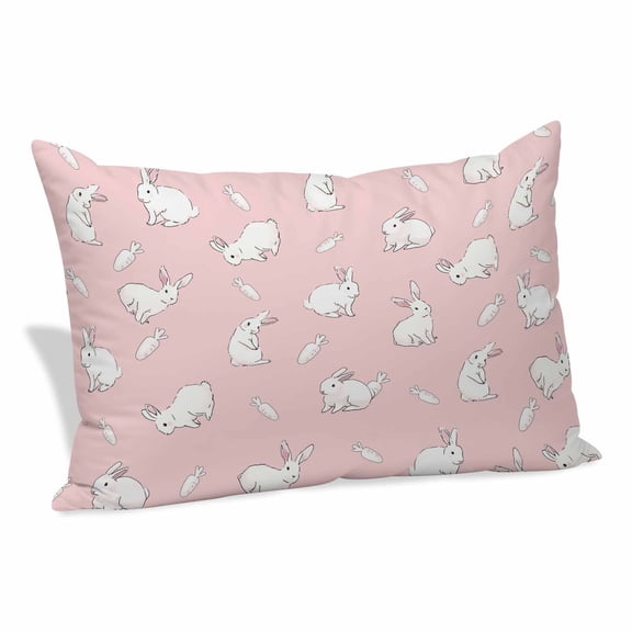 Easter Bunny Pillow Covers King, Cartoon Carrots Cute Rabbits Sketch Pink Soft Brushed Microfiber Breathable Throw Pillow Covers, Decorative Pillowcase with Zipper for Couch Sofa Bedroom 20"x36"