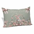 thumbnail image 1 of Easter Bunny Pillow Covers, Linen Long Throw Pillow Case, Cute Rabbit Rose Floral Country Leaves Plants Green Holiday Pillow Protector Decorative Cushion Cover for Living Room/Bedroom 24" x 36", 1 of 8