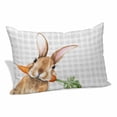 thumbnail image 1 of Easter Bunny Pillow Covers, Linen Long Throw Pillow Case, Spring Rabbits Carrots Gray Buffalo Plaid Holiday Pillow Protector Decorative Cushion Cover for Living Room/Bedroom 24" x 36", 1 of 8