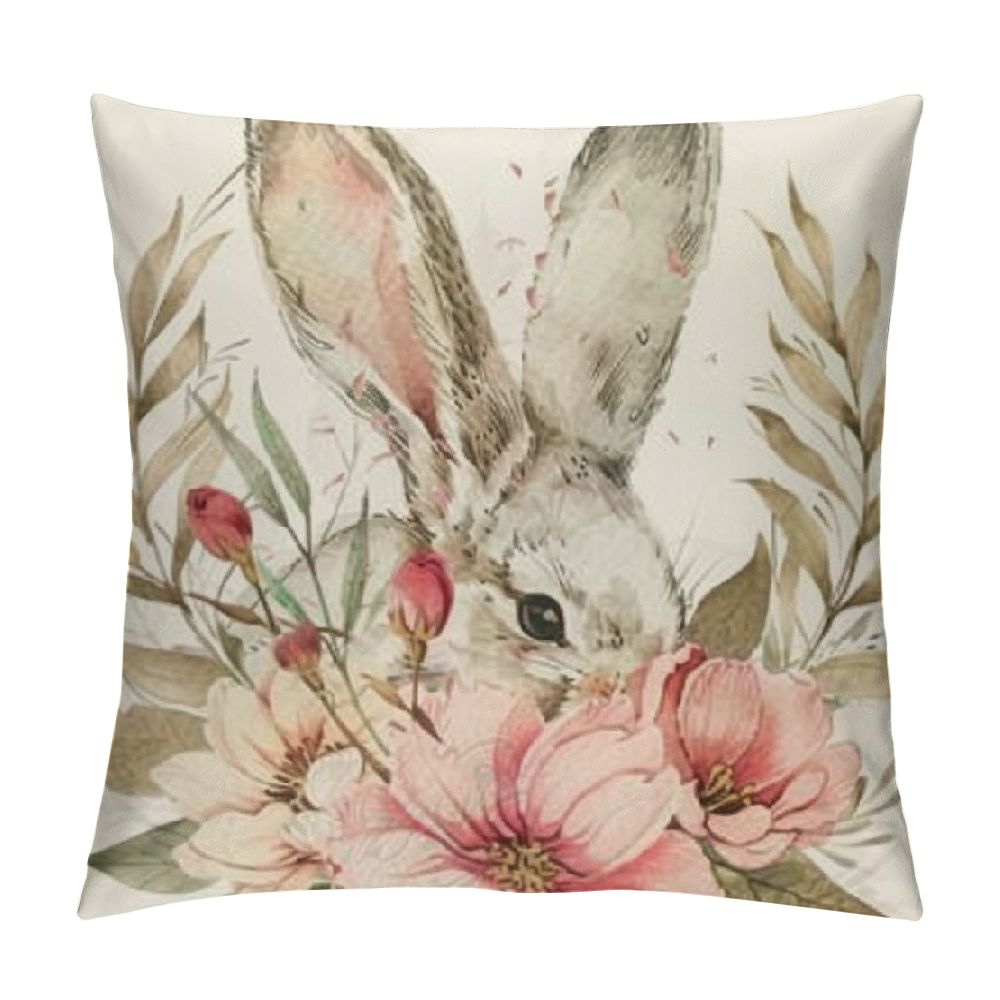 Easter Bunny Pillow Covers Set of inch Plain Easter Decorative Throw ...