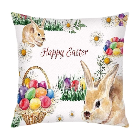Easter Bunny Pillowcase, Double-Sided Velour Cushion Cover, Soft Home Decor with Watercolor Designs, for Spring Parties and Festive Ambiance