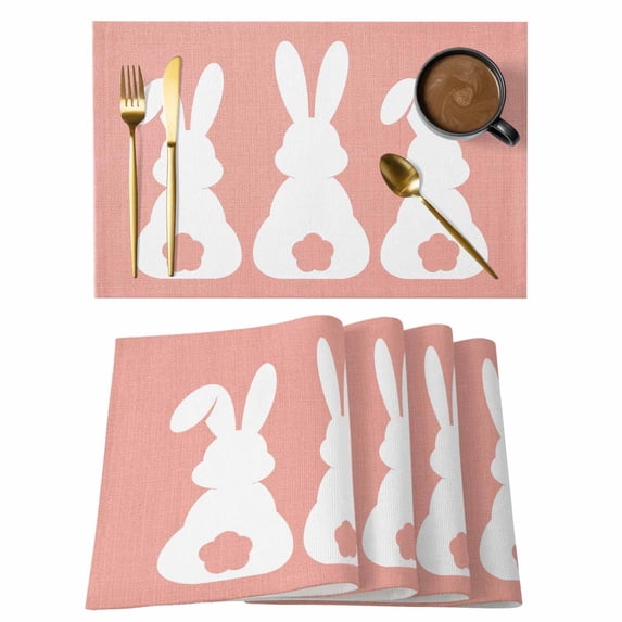 Easter Bunny Placemats Set of 12, Cute Rabbit Family Vintage Pink Abstract Placemats for Dining Table, Place Mats for Kitchen Tabletop, Waterproof Wipeable Dining Table Mats Set