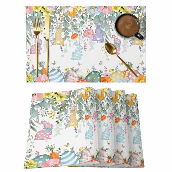 Easter Bunny Placemats Set of 12 Eucalyptus Leaves Spring Easter Eggs Country Place Mats Indoor Wipeable Table Mats Washable Dining Table Placemats for Kitchen Holiday Party Home Decor 13x19 Inch