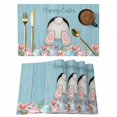thumbnail image 1 of Easter Bunny Placemats Set of 4, Colorful Eggs Cute Rabbit Blue Country Wooden Placemats for Dining Table, Place Mats for Kitchen Tabletop, Waterproof Wipeable Dining Table Mats Set, 1 of 9