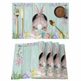 thumbnail image 1 of Easter Bunny Placemats Set of 6, Eggs Cute Rabbit Green Wooden Plank Country Placemats for Dining Table, Place Mats for Kitchen Tabletop, Waterproof Wipeable Dining Table Mats Set, 1 of 9