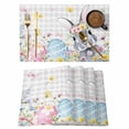 thumbnail image 1 of Easter Bunny Placemats Set of 8 Blue Easter Eggs Spring Floral Grey Plaid Place Mats Indoor Wipeable Table Mats Washable Cloth Dining Table Placemats for Kitchen Holiday Party Home Decor 13x19 Inch, 1 of 9