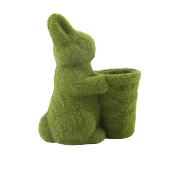 Easter Bunny Planter Pot with Flocked Green Finish, Cute Rabbit Shaped Succulent Planter Holding Round Pot,Decorative Bunny Flower Pot for Home Office Balcony Garden Tabletop Reusable Plant Container