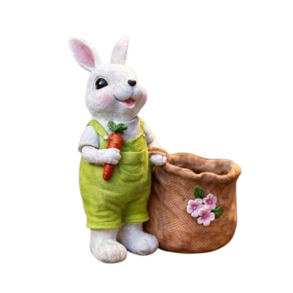 Easter Bunny Planter with Carrot and Floral Decor Cute Garden Pot for Indoor Outdoor Home Decor Spring Decoration Gift Idea