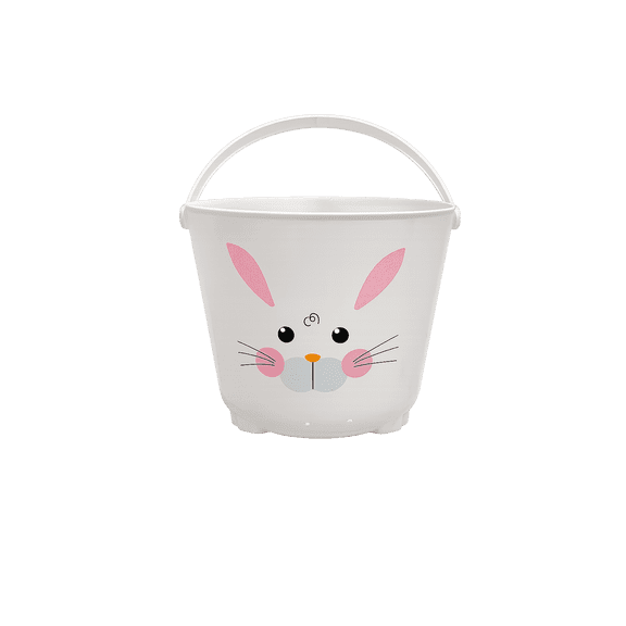 Easter Bunny Plastic Basket, White Bucket with Cute Bunny Face Design, Kids Easter Egg Hunt Pail