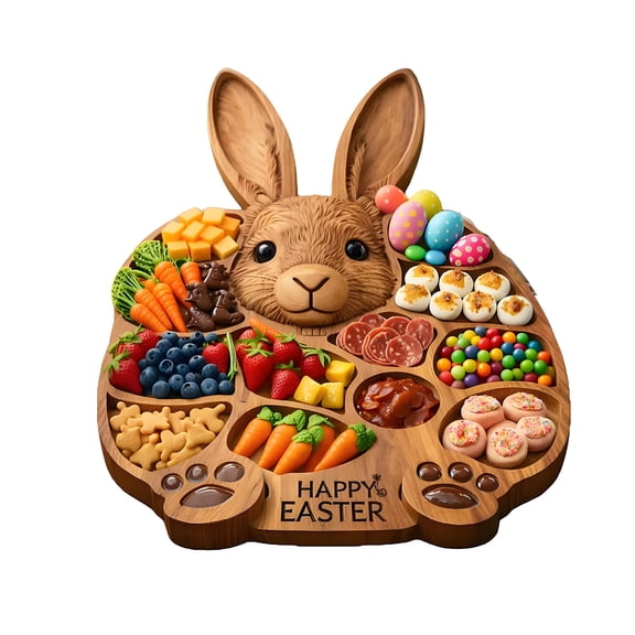 Easter Bunny Plate Premium Easter Bunny Shaped Wood Serving Plate for Easter Parties, Spring Gatherings, and Easter Decor