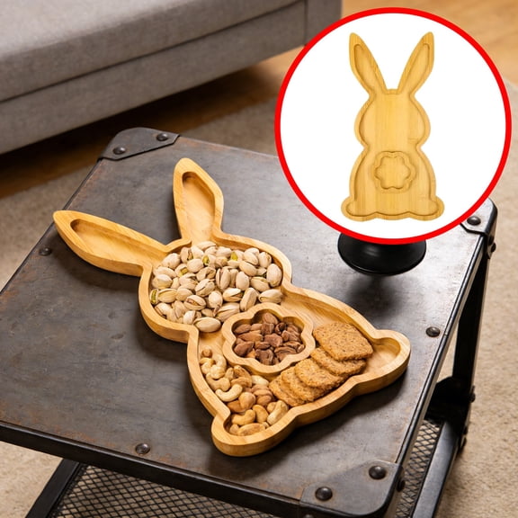 Easter Bunny Plate, Rabbit Shaped Wooden Platter, Reusable Bunny Serving Tray Charcuterie Board Dinner Tray Candy Dish Food Tray, Funny Easter Party Decorations Bunny Decor, 1 Pcs, 12.6x6.9"