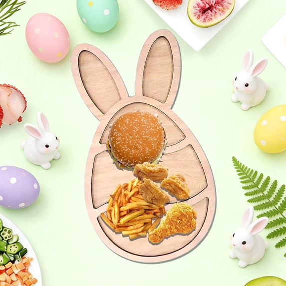 Easter Bunny Plate, Rabbit Shaped Wooden Platter, Reusable Bunny Serving Tray Charcuterie Board Dinner Tray Candy Dish Food Tray, Funny Easter Party Decorations Bunny Decor