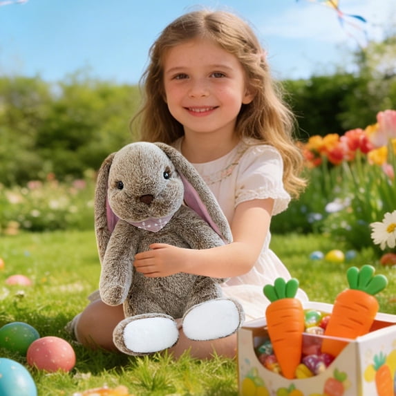 Easter Bunny Plush Doll – Soft Furry Flock Rabbit Stuffed Toy for Spring Holiday Decoration, Cozy Bedtime Companion Gift for Kids and Home Display