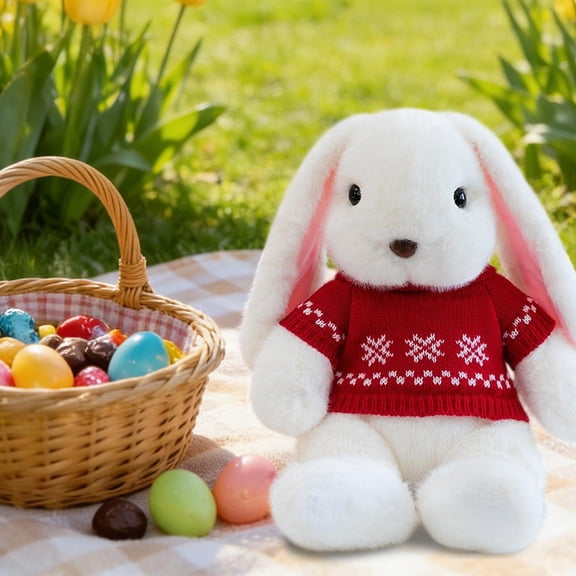 Easter Bunny Plush Doll – Soft Furry Flock Rabbit Stuffed Toy for Spring Holiday Decoration, Cozy Bedtime Companion Gift for Kids and Home Display