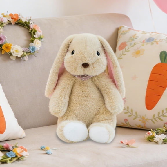 Easter Bunny Plush Doll – Soft Furry Flock Rabbit Stuffed Toy for Spring Holiday Decoration, Cozy Bedtime Companion Gift for Kids and Home Display