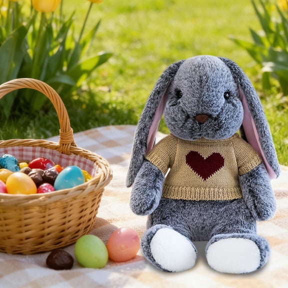 Easter Bunny Plush Doll – Soft Furry Flock Rabbit Stuffed Toy for Spring Holiday Decoration, Cozy Bedtime Companion Gift for Kids and Home Display