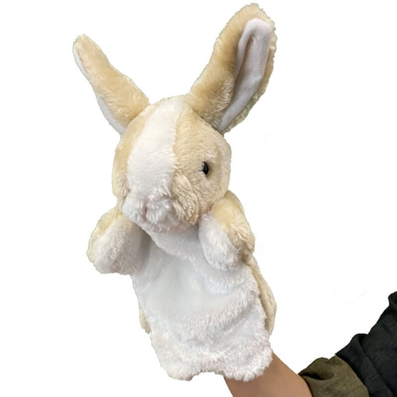 Easter Bunny Plush Hand Puppet Soft Interactive Rabbit Animal Puppet Cuddly Stuffed Bunny Hand Doll for Storytelling Role Play Easter Birthday Gift Kids 10.24Inch